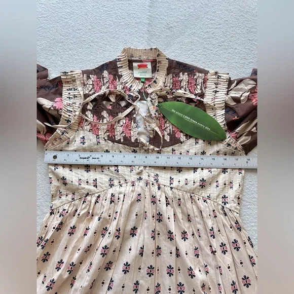 FARM RIO Ainika Maxi Floral Cream Open Yoke Mini Dress XXS - Picture 12 of 16